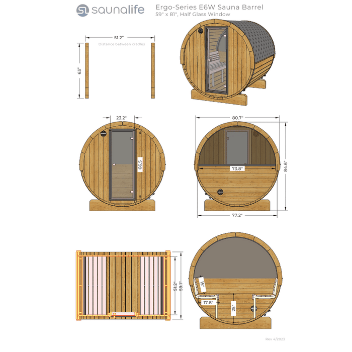 SaunaLife Model E7 Ergo Series Sauna Barrel Kit