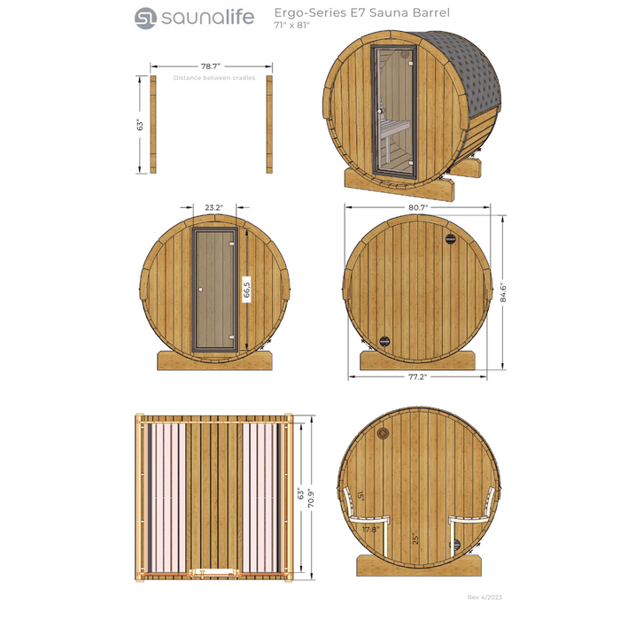 SaunaLife Model E6W Ergo Series Sauna Barrel Kit