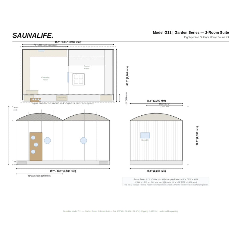 SaunaLife G11 8 Person Garden Series Outdoor Sauna