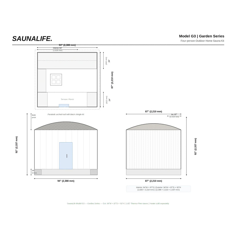 SaunaLife G3 4 Person Outdoor Home Sauna Kit