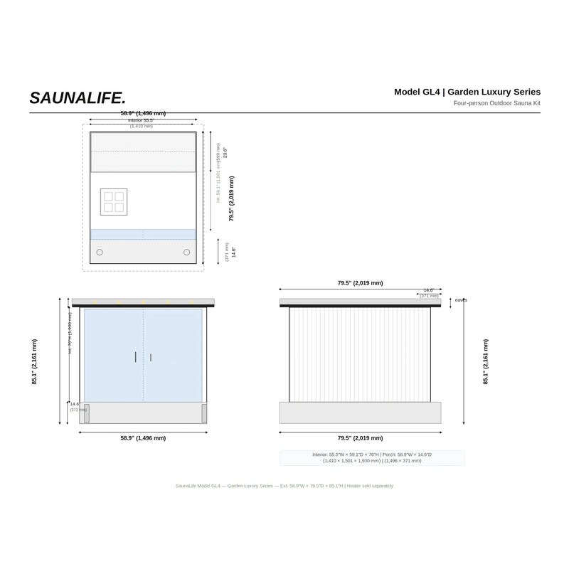 SaunaLife GL4 4 Person Garden Luxury Series Outdoor Sauna Kit