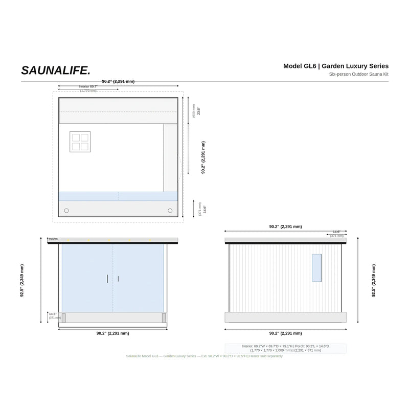 SaunaLife GL6 6 Person Garden Luxury Series Outdoor Sauna Kit